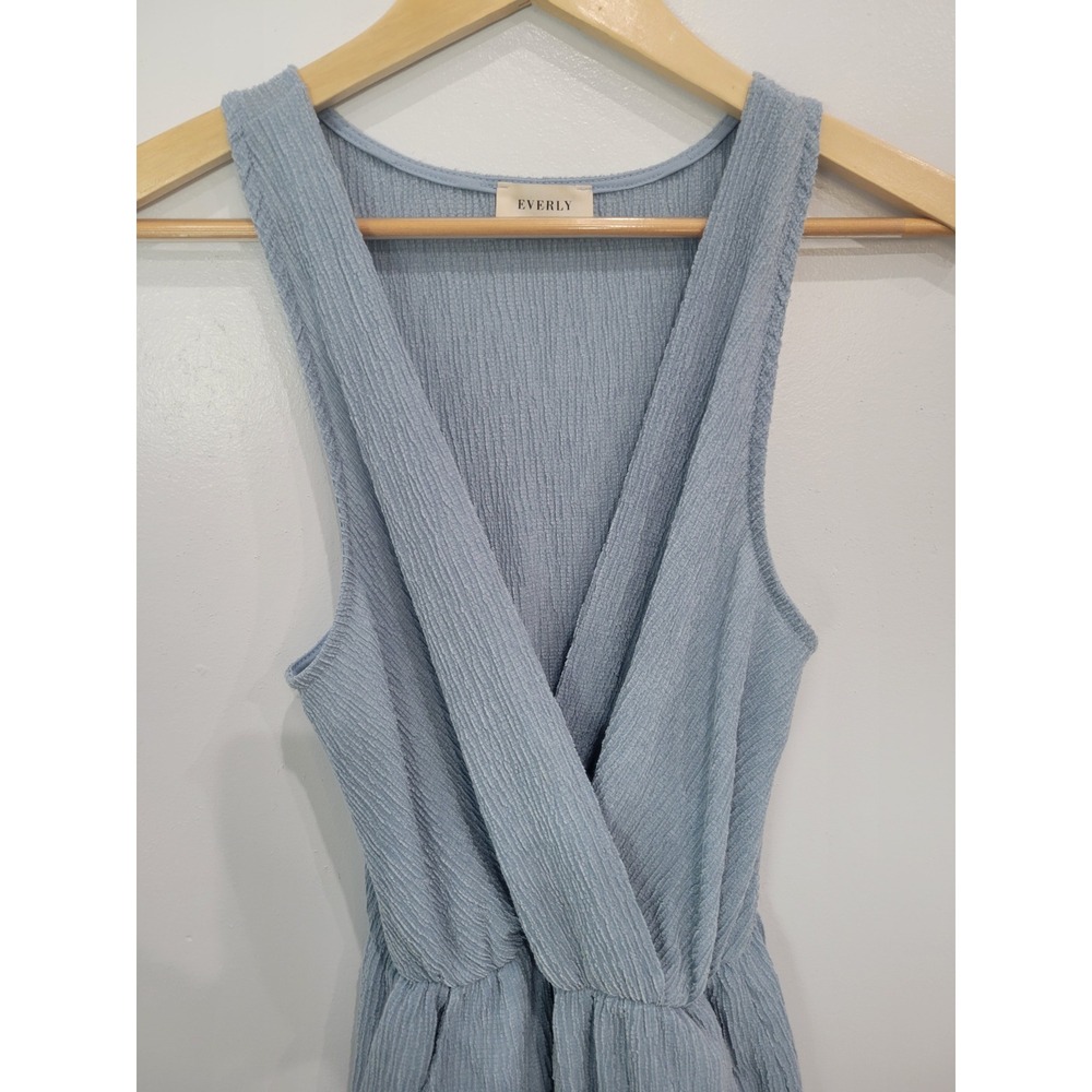 EVERLY Blue‎ Crinkle Gauze V Neck Wide Leg Jumpsuit Women's Size S - Picture 3 of 6